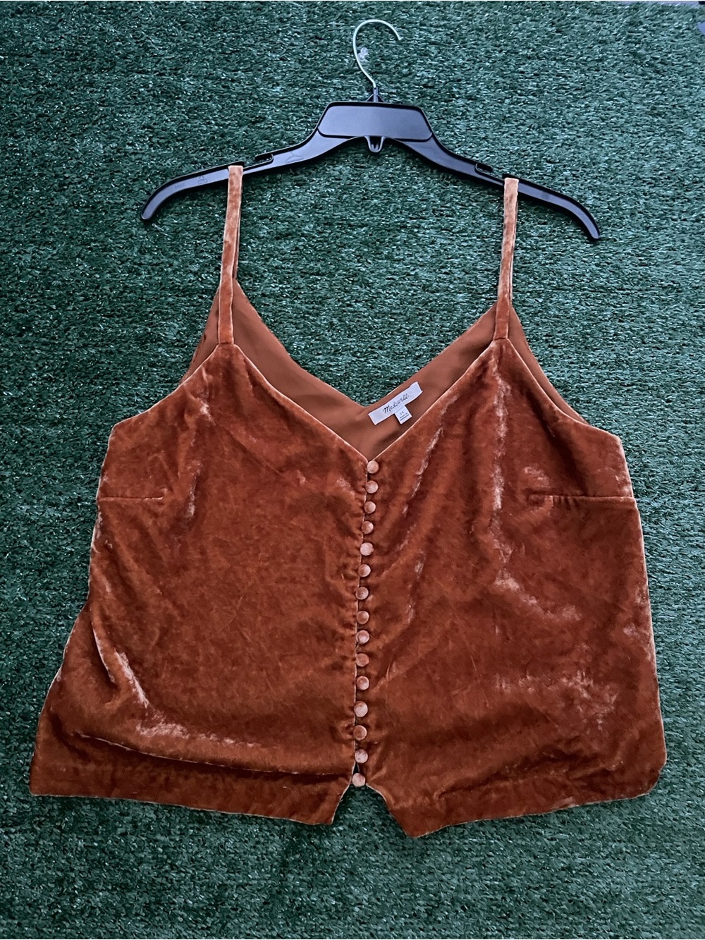 Madewell Velvet Button-Front Cami Tank Top Women’s 14 Brown Y2K